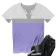 thumbnail image 5 of Womens Tops Plus Size Short Sleeve V-Neck Color Block Button Blouses for Women 2025 Trendy T Shirt Purple XXL, 5 of 5
