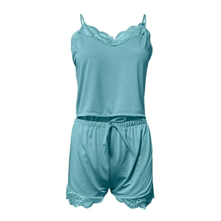 

eczipvz Silk Pajamas for Women 2022 Summer Fashion Floral Pajama Set /Women 2 Pieces Sleepwear Silk Satin Top And Shorts Pajamas for Women Blue S