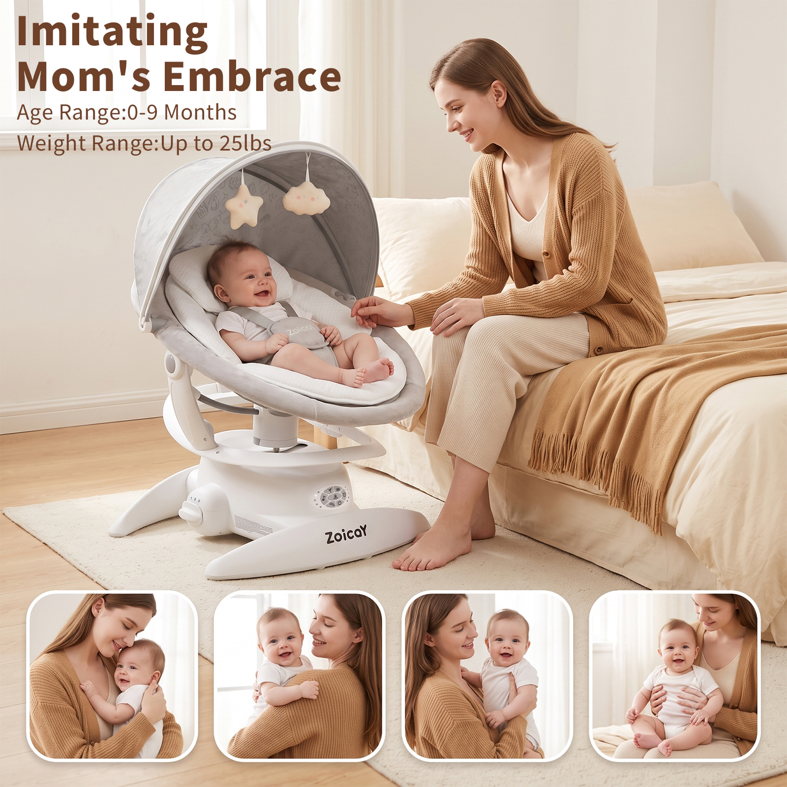 Zoicay 3-in-1 Baby Swing and Rocker, White photo 8