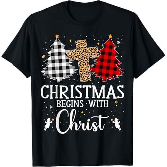 Christmas Begins With Christ Jesus Cross Christian Christmas T-Shirt