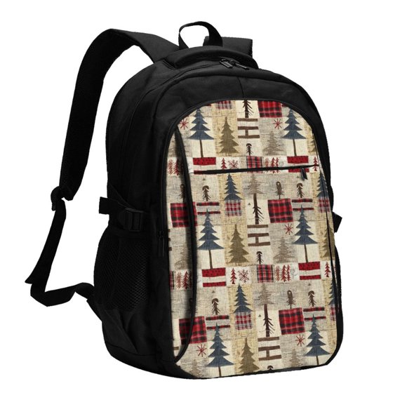 Easygdp Rustic Plaid Forest Lodge Mochila para Laptop de Viaje con Puerto USB, Mochila para Laptop con Puerto de Carga USB para Mujeres y Hombres