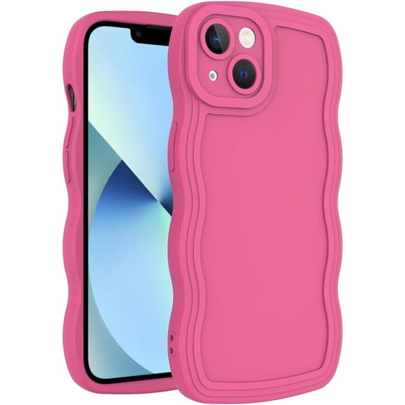 Case for iPhone 13 Case,Wave Curly Frame Design,Soft Flexible TPU,Cute Wavy Solid Color Aesthetic Flashion Phone Case Shockproof Protective Case Cover 6.1" - Rose Red