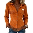 thumbnail image 4 of Aoiroe Women's Western Long Sleeve Buttons Down Shirts Collared Retro Casual Blouses Shirts Orange L, 4 of 5