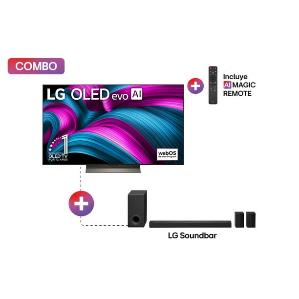 Pantalla Smart TV LG 55 pulgadas AI OLED evo C5 4K OLED55C5O + Soundbar S80TR