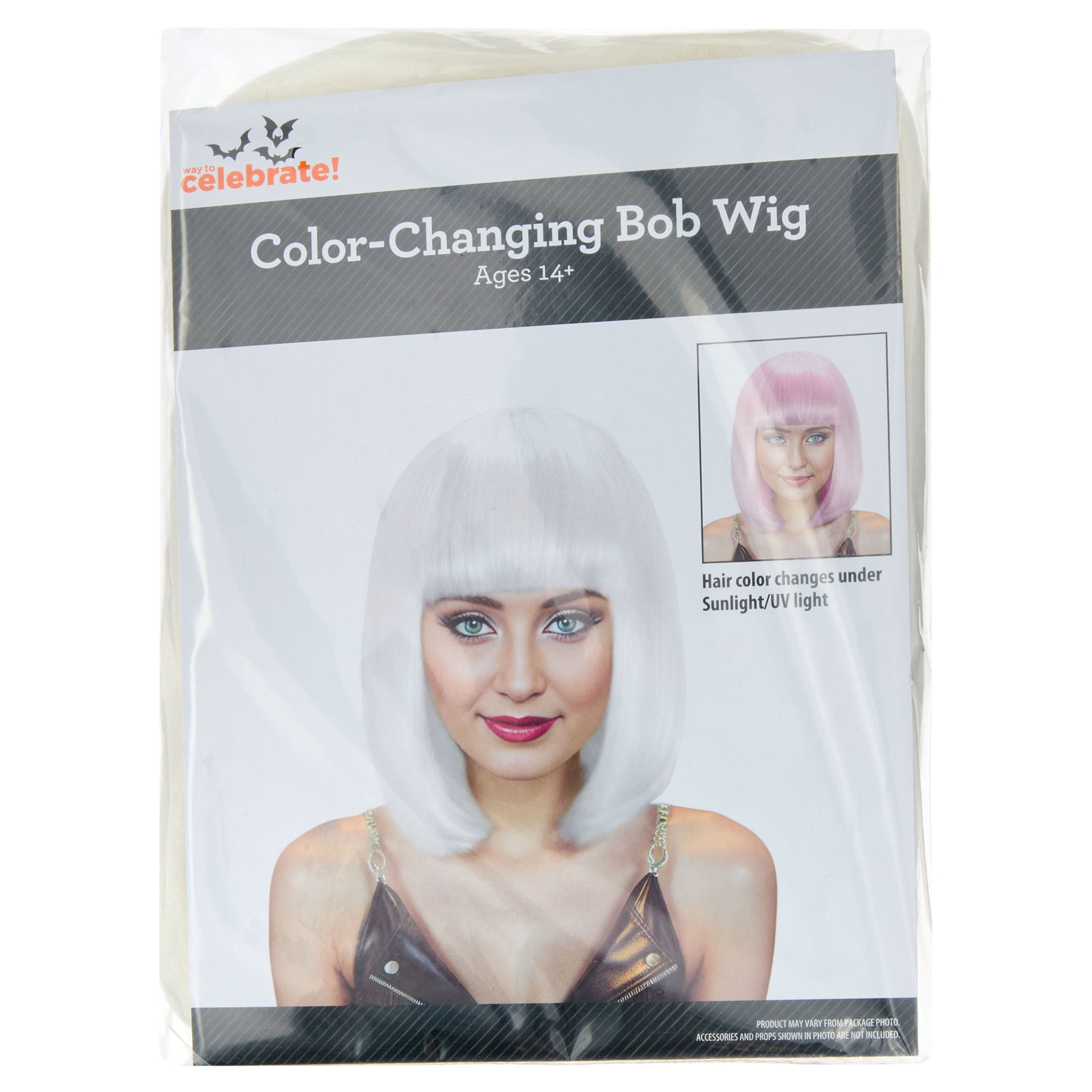 UV Color-Changing Wig Costume Accessory for Adults, White to Pink, Halloween by Way To Celebrate