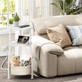 thumbnail image 2 of Round Side Table, 3-Tier End Table with Power Outlets, Small Table with Storage Basket, Coffee Table Sofa Side Table for Small Spaces, Nightstand for Living Room Bedroom 11.81in Matte White, 2 of 17