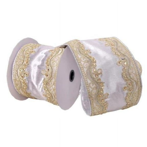4 x 5 Yard Silver with Gold Embroider Ribbon