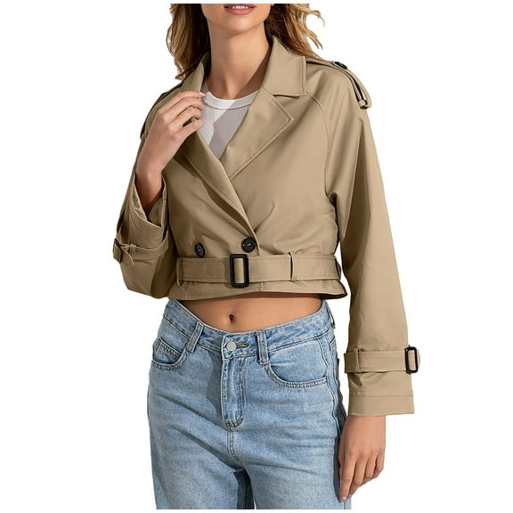 Women's Lightweight Casual Trench Jacket Long Sleeve Belted Short Coat Stylish Outerwear for Everyday Wear