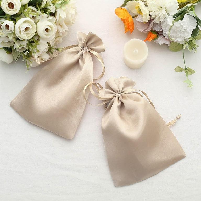 Efavormart 12PCS Beige Satin Gift Bag Drawstring Pouch Wedding Favors Bridal Shower Candy Jewelry Bags 6