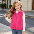 thumbnail image 5 of Girls Fleece Vest with Pockets Warm Turtleneck Casual Full Zip Kids Fall Winter Outwear Hot Pink 8, 5 of 7