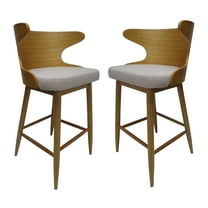 GDF Studio Cortland Mid Century Modern Fabric Upholstered Wood 30.5 Inch Barstools, Set of 2, Light Beige and Natural