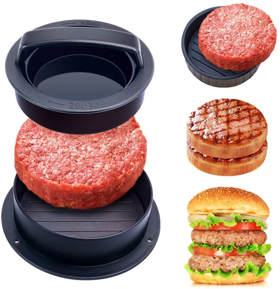 Hamburger Patty Maker for Grilling BBQ Grill Accessories 3-in-1 Stuffed Burger Press 3 in 1 Burger Meat Press with Removable Base Non-Stick Patty Maker Black 
