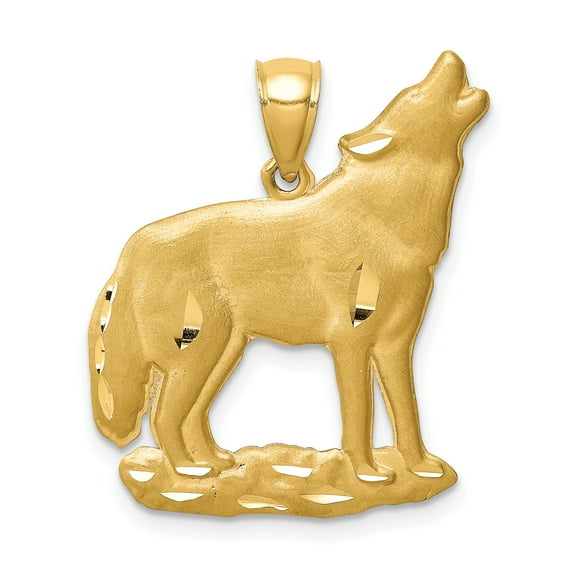 Finest Gold 14K Yellow Gold Brushed Diamond-Cut Wolf Pendant