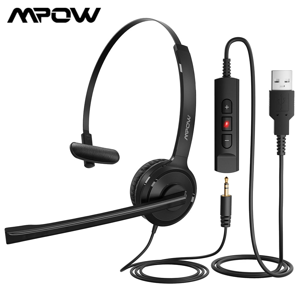 VoicePro 40 Double Ear Premium USB / 3.5mm Office Headset with Noise Canceling Microphone and in-Line Call Controls Dragon Teams Compatible with Skype Cisco Jabber Zoom Avaya X More 