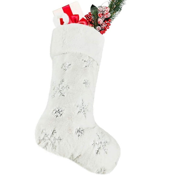 Christmas Stockings Christmas Candy Sock Sequin Snowflake Embroidered Christmas Socks Plush Cuff Socking Decor Christmas Tree Ornaments Christmas Gift Bag