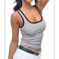 thumbnail image 3 of Womens Summer Square Neck Ribbed Slim Fitted Spaghetti Strap Tank Tops Grey S, 3 of 7
