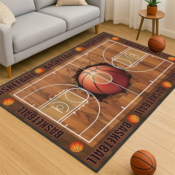 Basketball Rug for Bedroom,3'x5' Basketball Court Rugs with Non-Slip Backing, Sports Carpet for Game Room and Living Room Decor