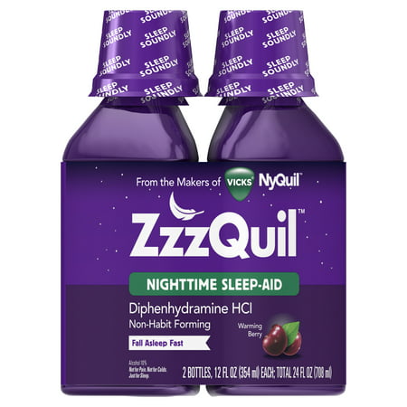 ZzzQuil Nighttime Sleep Aid Liquid by Vicks, Warming Berry Flavor, 12 Fl Oz, 2