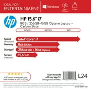 HP 15.6 Laptop, Intel Core i7, 8GB RAM, 256GB SSD+16GB Optane, Carbon Slate (Google Classroom Compatible)