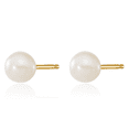 thumbnail image 3 of 14K Solid Yellow Gold 4mm White Round Freshwater Cultured Pearl Necklace Chain Pendant Charm Stud Earrings Set, 3 of 5