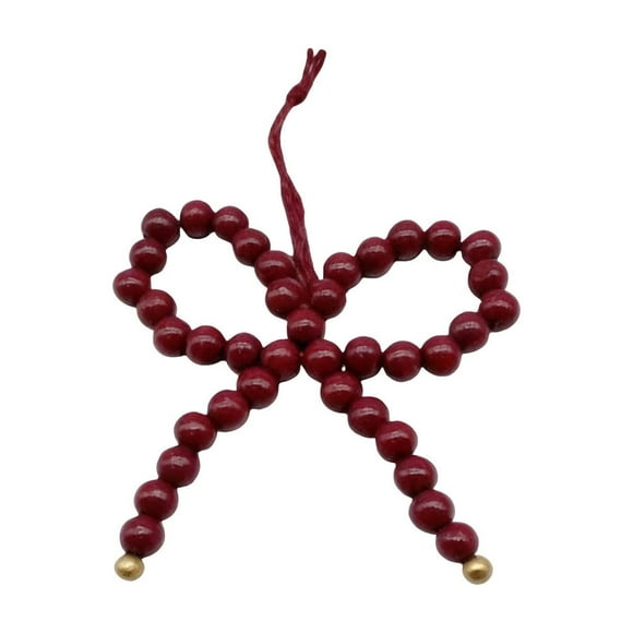 EGNMCR Christmas Decorations, Christmas Ornaments, Christmas Gifts Wooden Bead Christmas Red Bow Shaped Pendant Natural Wood Color Wooden Bead Christmas Decoration Wooden bow tie