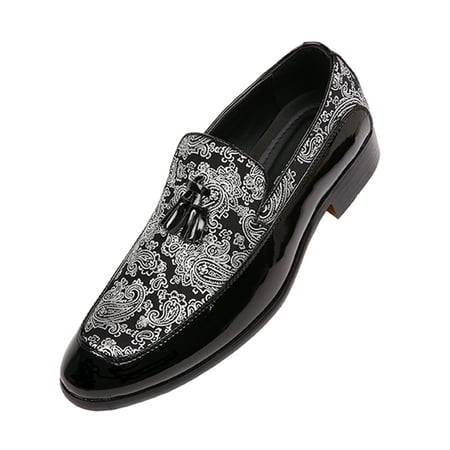 Bolano Mens Paisley and Patent Tuxedo Slipper Dress Shoe with Tassel, Comfortable Slip On (Best Comfortable Dress Shoes)