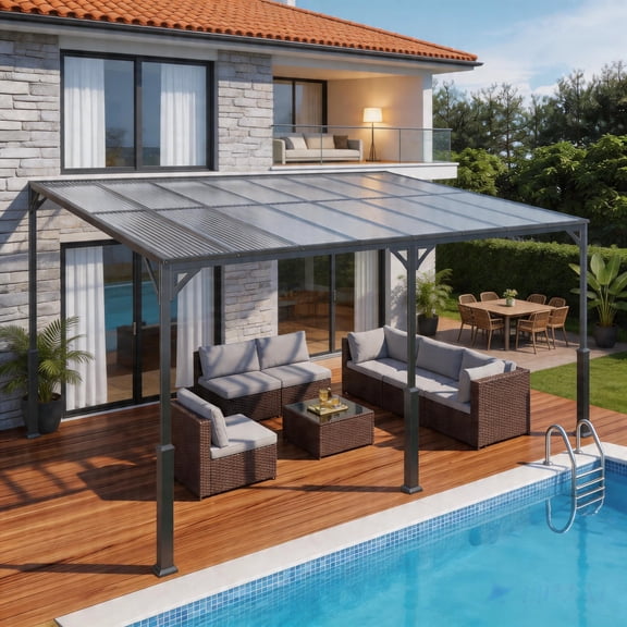 Asofer 10×14 FT Lean‑to Hardtop Gazebo, Wall‑Mounted Sloped Metal Roof Outdoor Shelter for Patio, Deck & Backyard