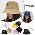 thumbnail image 4 of Sombrero de pescador de dos caras con cara sonriente, estilo coreano, bordado, sombrero para el sol de dos caras, sombrero universal para lavabo, sombrero de moda para las cuatro estaciones., 4 of 7