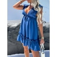 thumbnail image 2 of Liacowi Women's Summer Mini Dress Casual Sleeveless Deep V Neck Solid Color Babydoll Dress Smocked Dress, 2 of 6
