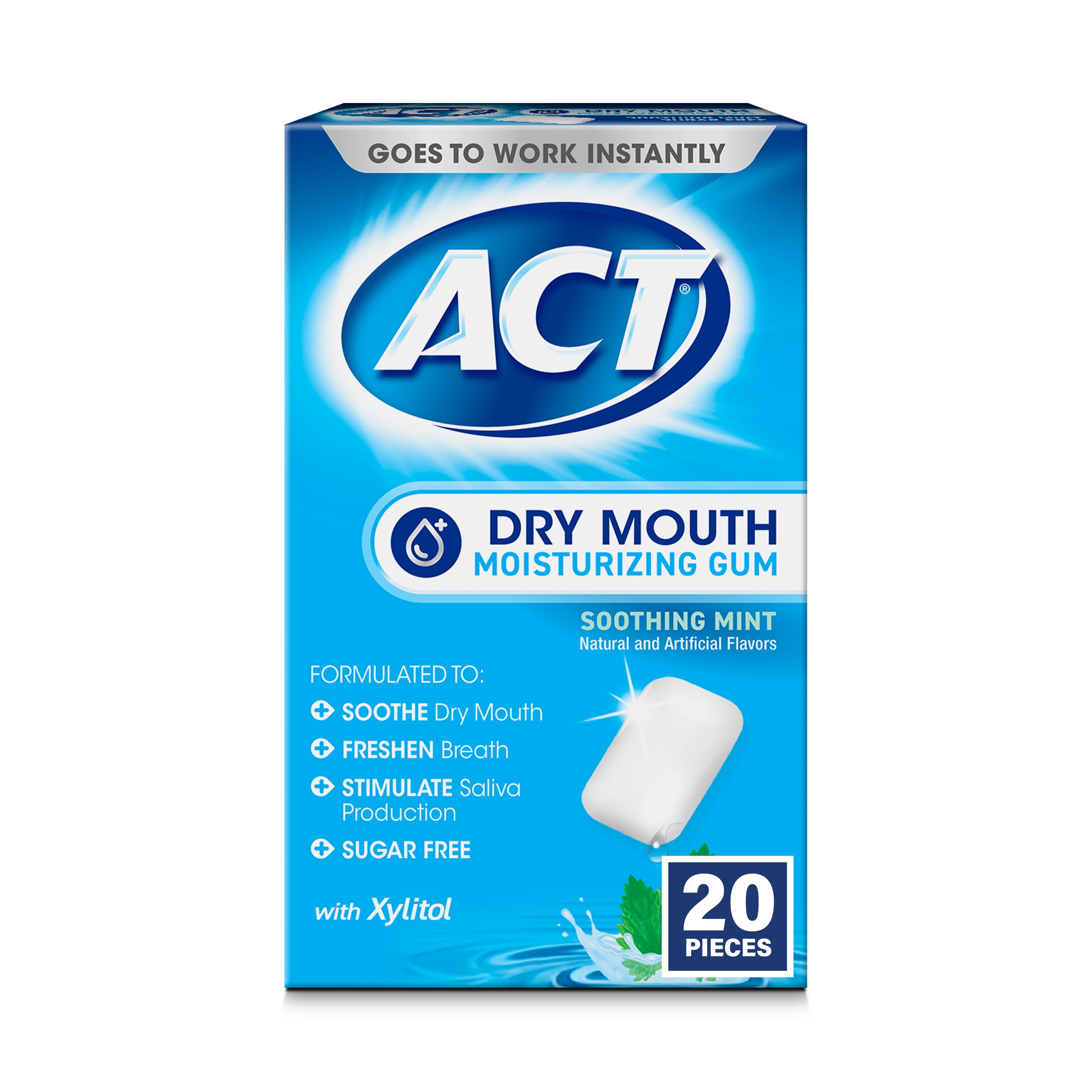 (4 pack) ACT Dry Mouth Moisturizing Gum With Xylitol, Soothing Mint, 20 ct.
