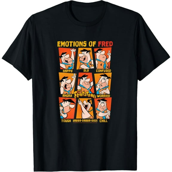 The Flintstones Emotions Of Fred Flintstone Box-Up Grid T-Shirt Cotton Short Sleeve Crew Neck Soft T-shirt
