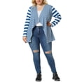 thumbnail image 4 of Unique Bargains Women's Plus Size Open Front Striped Mixed Cardigan, 4 of 7
