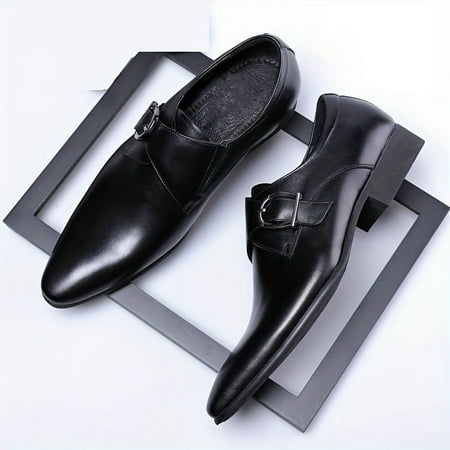 

XTMPMY Stylish Men‘s Solid Colour PU Leather Upper Monk Shoes with Comfy Non Slip Durable Rubber Sole Classic Men‘s Footwear for Dressing Up
