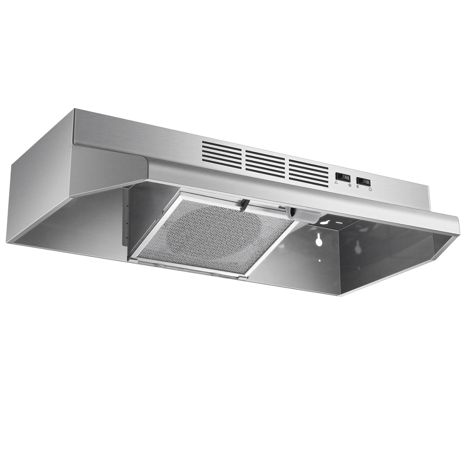 30 inch Range Hood Under Cabinet Stainless Steel Kitchen Hood Cooker Hood 400CFM Ducted/Ductless Vent LED Vent Hood with Rocker Button Control Stove Hood with 2 Speeds Fan for Kitchen