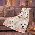 thumbnail image 6 of White Fluffy Dogs with Cherry Blossoms, Cheerful Floral Style for Dog Lovers, Pink Puppy Portrait and Birthday Gift, Soft Flannel Blanket for Bedroom and Playroom, Pet Home Decor, 6 of 9