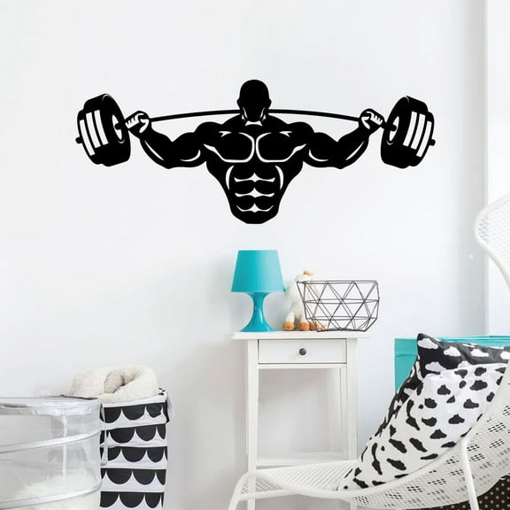 Body Builder Fit Weight Lift Strong Fitness Strength Silhouette Motivation Inspirational Fitness Healthy Life Style Wall Art Vinyl Sticker Decal Home Décor Work Out Gym Room Bedroom Size (27x30 inch)