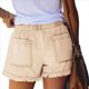thumbnail image 3 of Pantalones Cortos Vaqueros Elásticos de Cintura Media para Mujer, de Verano, Informales, con Bolsillos. Caqui XL, 3 of 7