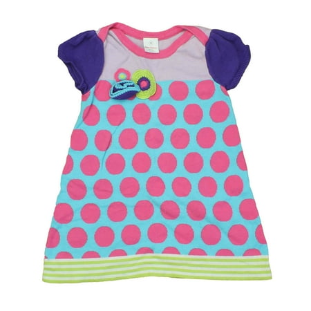 

Pre-owned Hanna Anderson Girls Pink | Blue | Green | White | Polka Dots Sweater Dress size: 3T