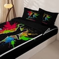 thumbnail image 3 of Castle Fairy Handball Print Zipper Full Size Comforter Sets with Fitted Sheet and 2 Pillowcases, Sport Theme Splash Zipper Bedding Set, Black Red Green,4pcs,Black Reversible, 3 of 6