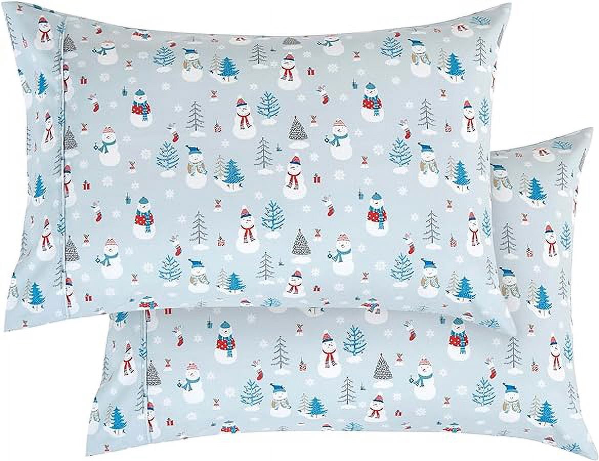 Elegant Comfort Soft 6-Piece Bed Sheets Set High-Quality Microfiber, Wrinkle & Fade Resistant, Holiday Pattern, Twin, Silver Snowman
