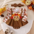 thumbnail image 5 of Douhoow Baby Girl Christmas Dress Thanksgiving Turkey Romper Infant Long Sleeve Jumpsuit Headband, 5 of 9