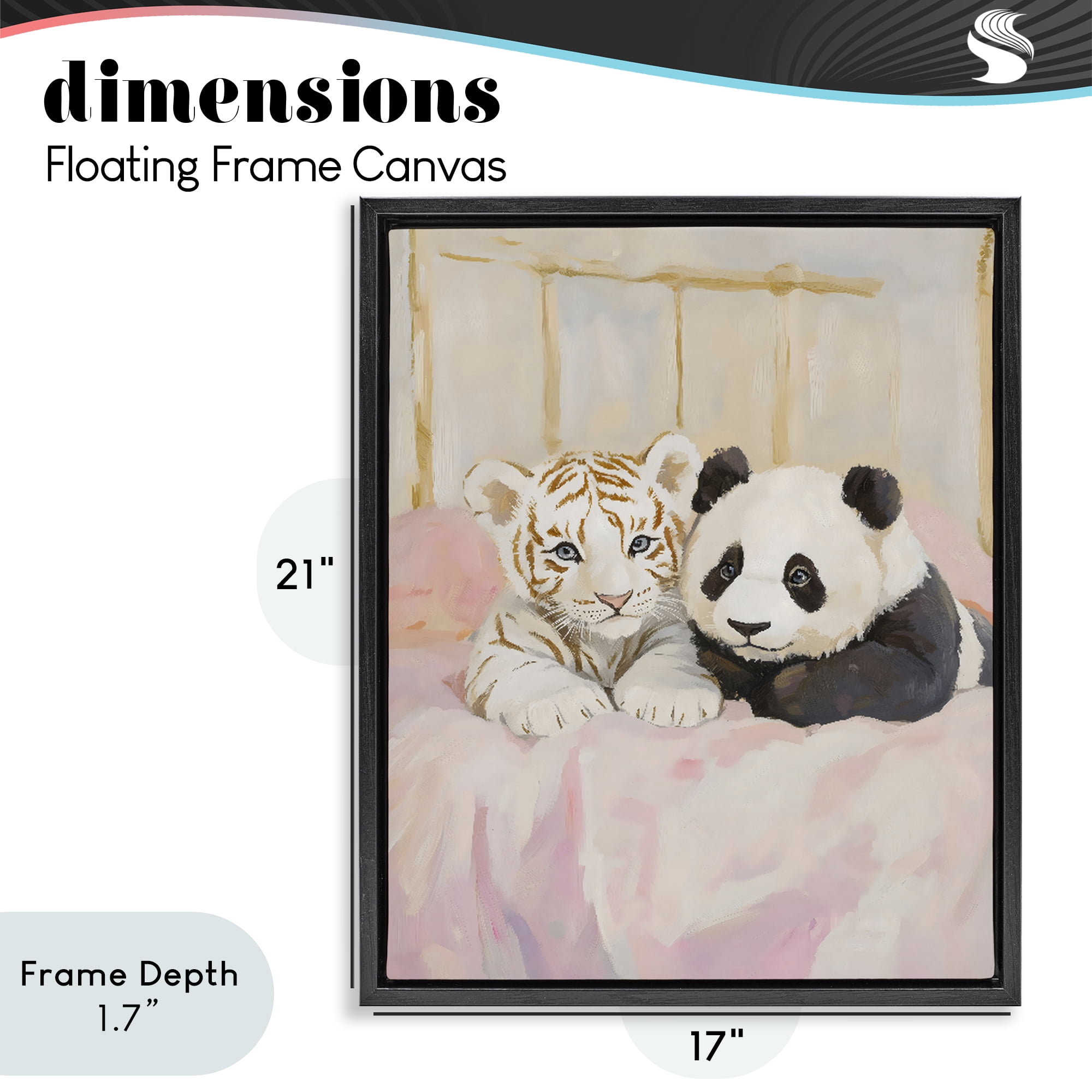 Stupell Industries Baby Panda & Tiger Cuddles Black Framed Floater Canvas Wall Art, design by The Prints Vibe