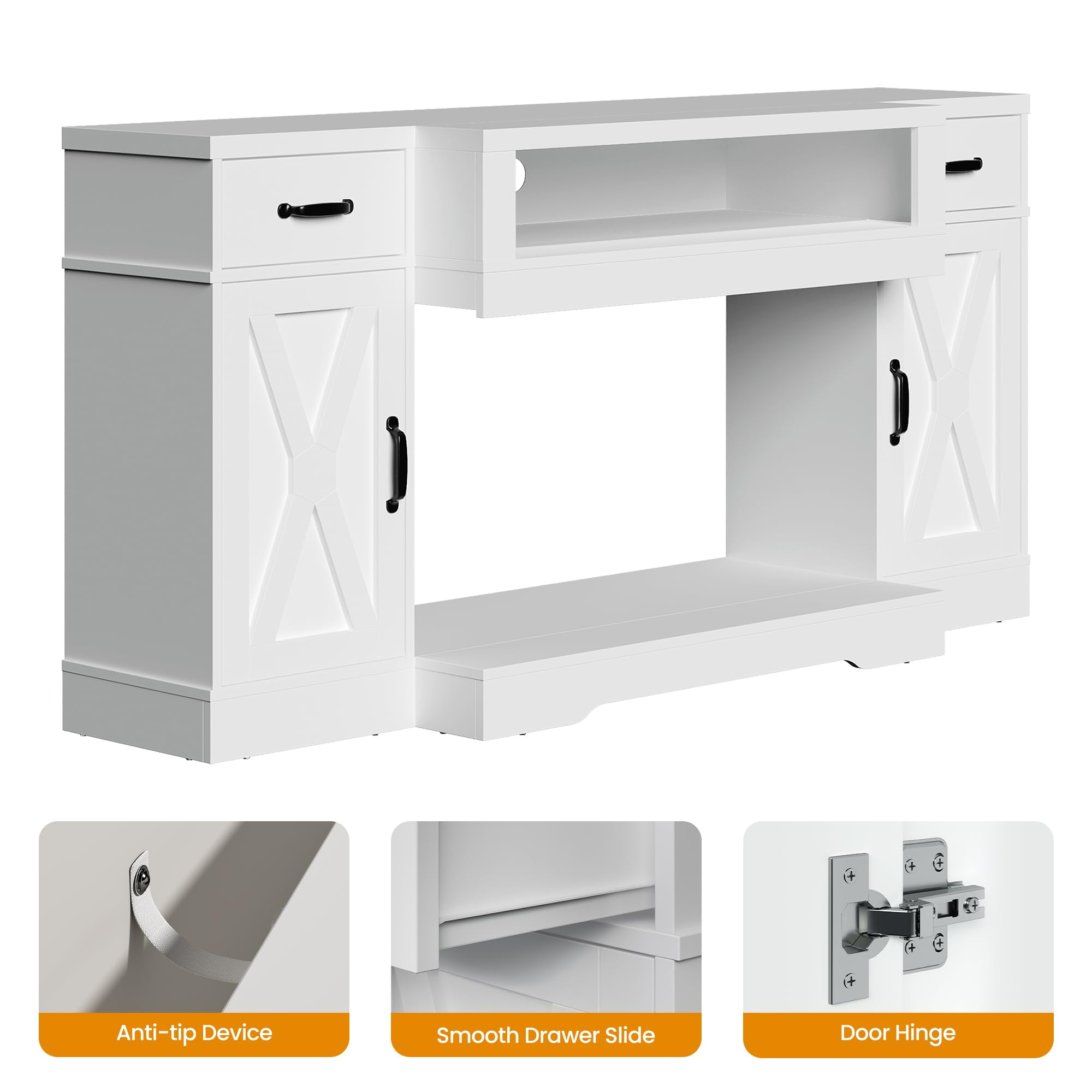 Heynemo TV Stands for TVs up to 75'', Farmhouse Media Console Table with Adjustable Shelves, Double-door Design, Entertainment Center for Living Room, Study Room, Bedroom, White