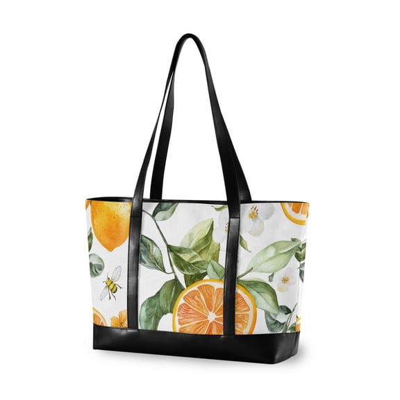 FORMRS Canvas Laptop Tote Bag for Women with 15.6" Computer Compartments Shoulder Handbag, Orange Watercolor Bees