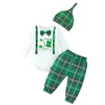 thumbnail image 2 of Elippeo Baby Boys Pants Set 3M 6M 9M 12M 18M  Long Sleeve Crew Neck Bow Romper with Shamrock Print Pants and Hat Fall Outfit, 2 of 10