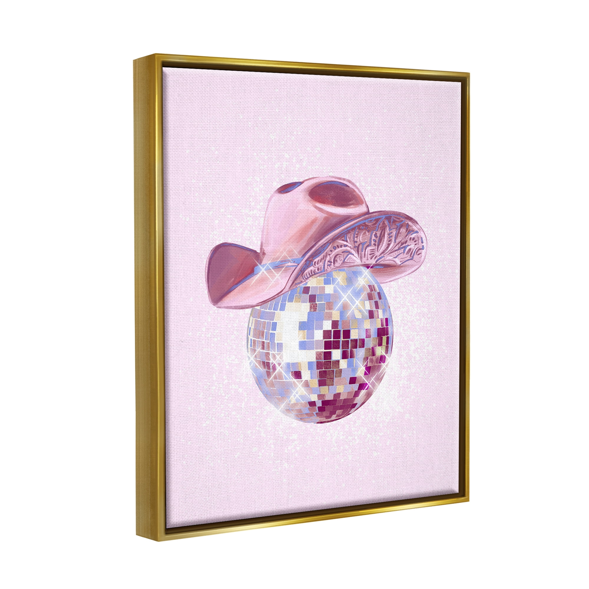 Stupell Industries Glam Pink Disco Cowgirl Beauty & Fashion Painting Gold Floater Framed Canvas Art Print Wall Art, 25 x 31