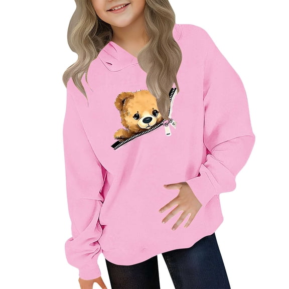 Eltusu Girls Valentines Hoodies, Cute Long Sleeve Graphic Loose Fit Pullover Sweatshirts Pink Size 7-8 T