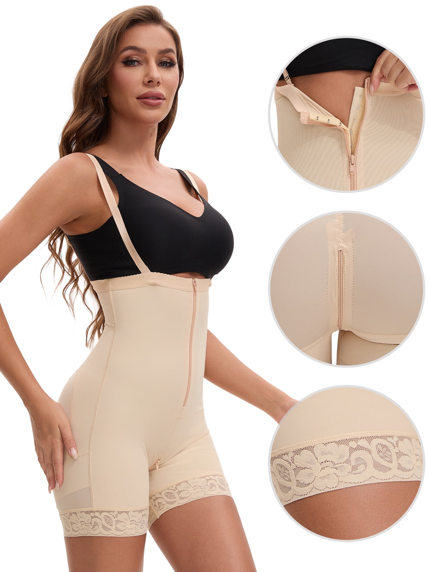 Unique Bargains Women's Body Shaper with Hook-and-Zip Closure Tummy Control 2XL Beige