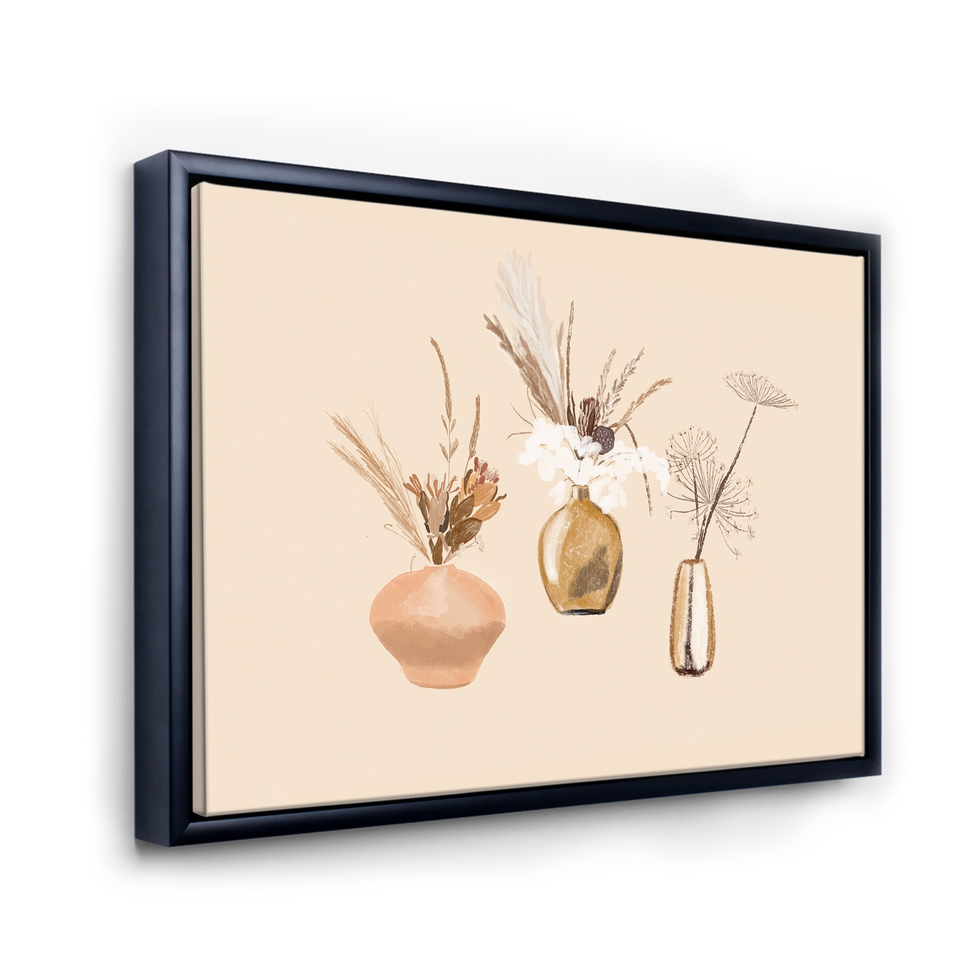 Designart 'Gold Vases With Bouquets Of Wildflowers I' Traditional Framed Canvas Wall Art Print