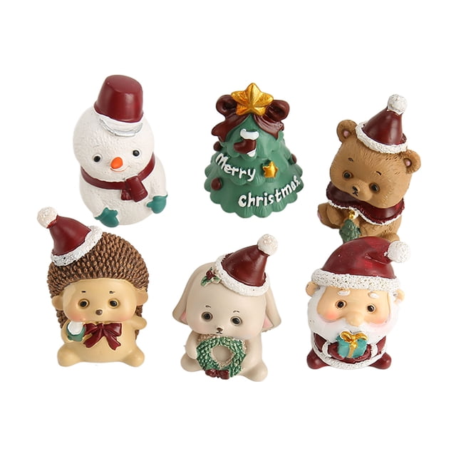 Dekaim-Mini Figuritas Navideñas De Resina Respetuosas con El Medio Ambiente, 6 Uds., Lindo Estilo Animal, Figuritas En Miniatura Navideñas para Decoración, Vibraciones